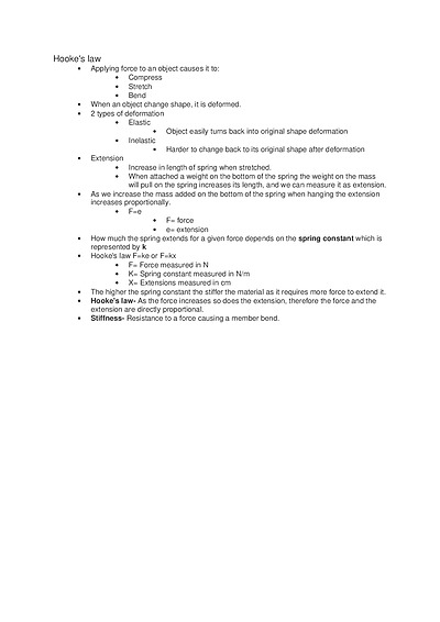 Cover page of Hooke's law notes