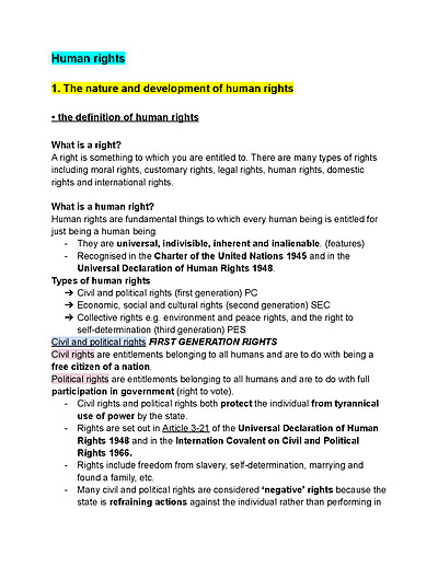 Cover page of Legal Studies Human Rights + Crime notes (HSC)