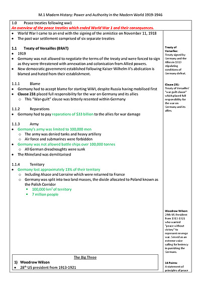 Cover page of Core Study: Peace and Authority in the Modern World Full Notes