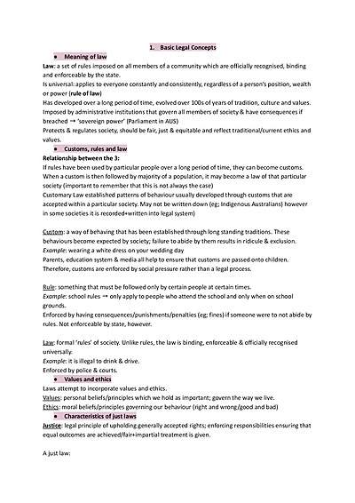 Cover page of Part 1: The Legal System - Extensive Year 11 Legal Studies Syllabus Notes