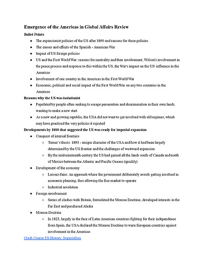 Cover page of HL Paper 3 History of the Americas - Emergence of the Americas in Global Affairs Review Notes