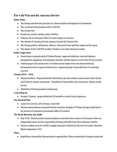Cover page of HL Paper 3 History of the Americas - The Cold War and the Americas (1945-1981) Review Notes