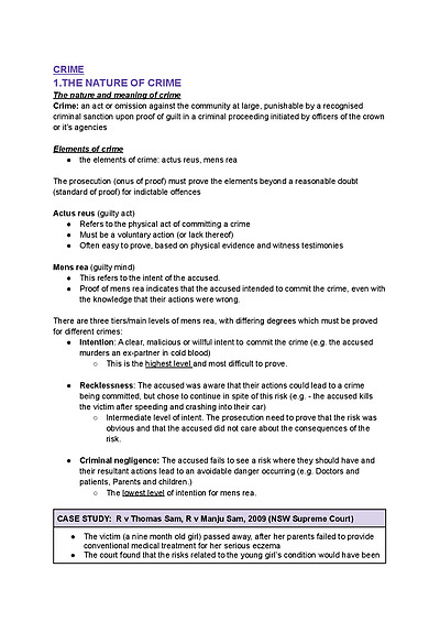 Cover page of HSC Legal Studies Notes: Crime Unit