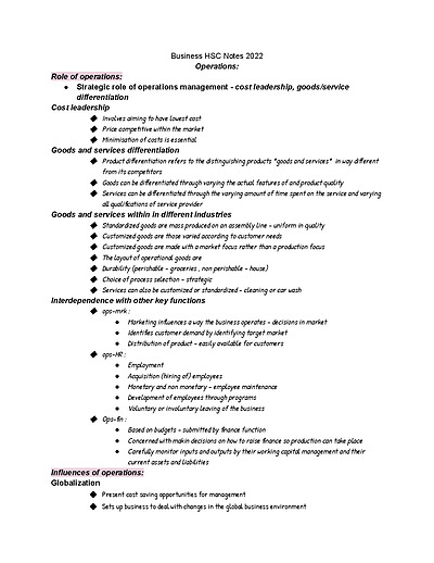 Cover page of HSC business notes- YEAR 11/12 -