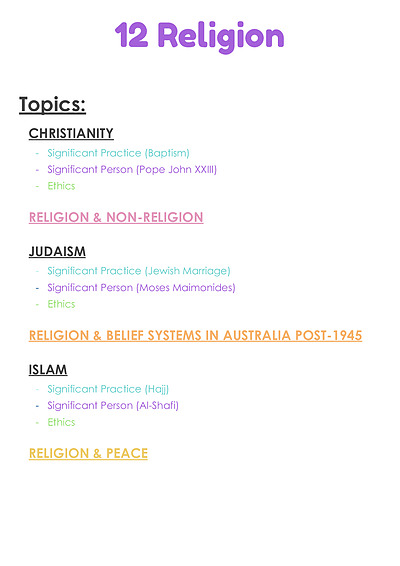 Cover page of HSC Studies of Religion 2 Notes