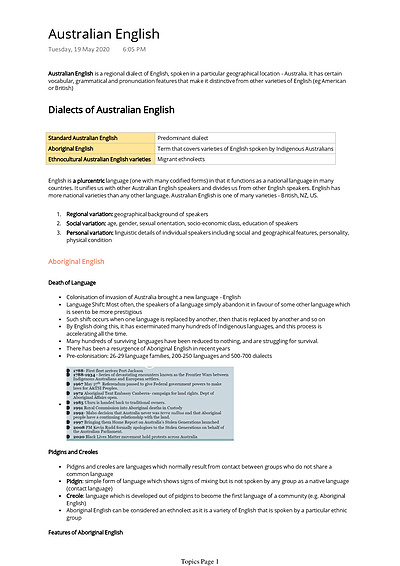 Cover page of 99+ ATAR VCE English Language Notes Unit 3&4 ESSAY TOPICS