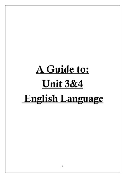 Cover page of A Guide to Unit 3 and 4 English Language