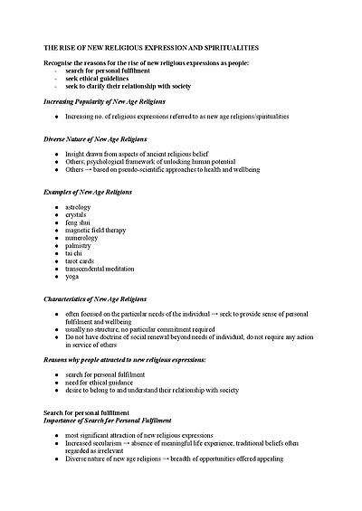 Cover page of Religions and Non-Religions HSC Notes 