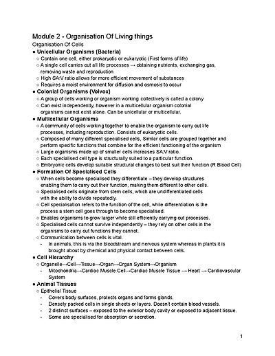 Cover page of Year 11 Biology Preliminary Exam Notes