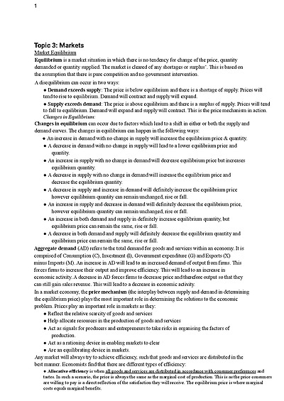 Cover page of Year 11 Economics Preliminary Exam Notes