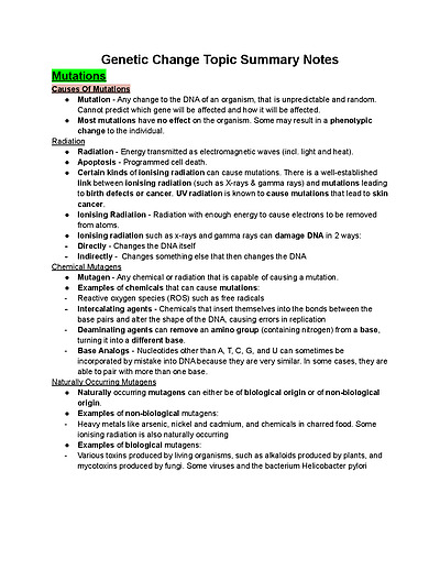 Cover page of Year 12 Biology Notes - Module 6 (Genetic Change)