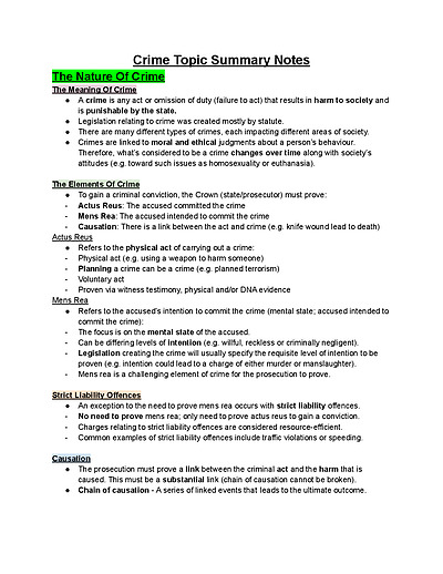 Cover page of Year 12 Legal Studies Crime Notes