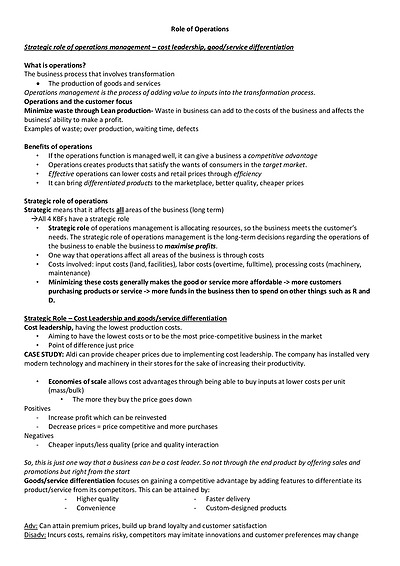 Cover page of Year 12 Operation Business Studies Notes