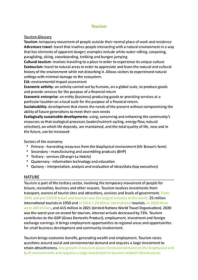 Cover page of People and Economic Activity - Tourism Notes and Taronga Zoo Case Study