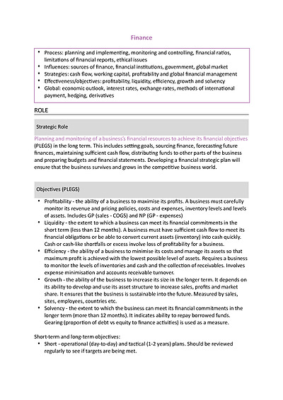Cover page of Finance Notes