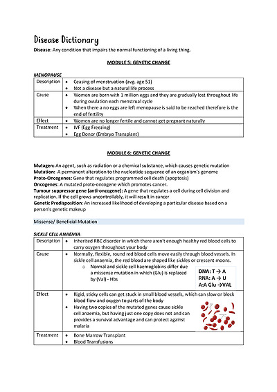 Cover page of HSC Band 6 Disease CheatSheet - 97.1 ATAR