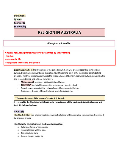 Cover page of 97 ATAR BAND 6 SOR 2 Summary notes