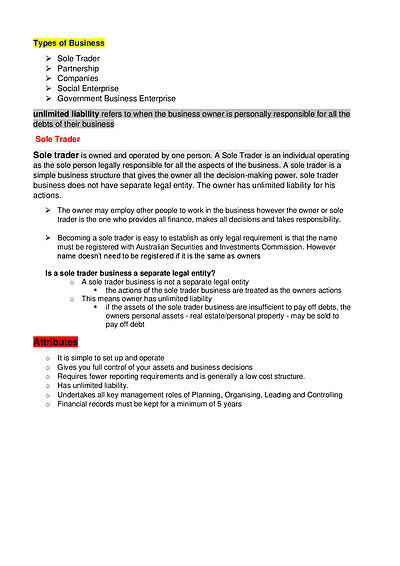 Cover page of VCE BUSMAN NOTES UNIT 3 AOS 1 2022