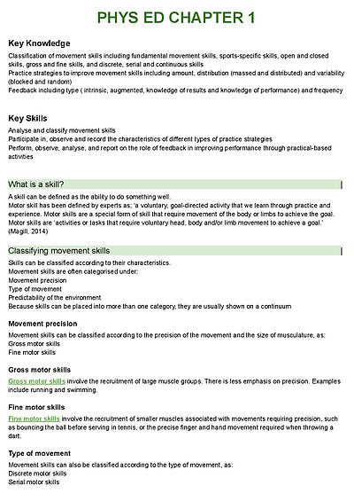 Cover page of Physical Education Chapter Summaries