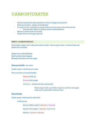 Cover page of HSC Food Technology- Carbohydrates