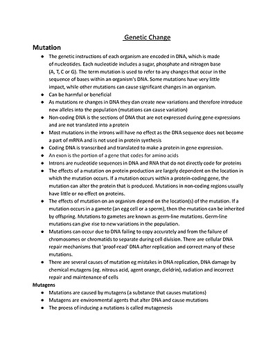 Cover page of Biology band 6 notes module 6 ( Genetic Change )