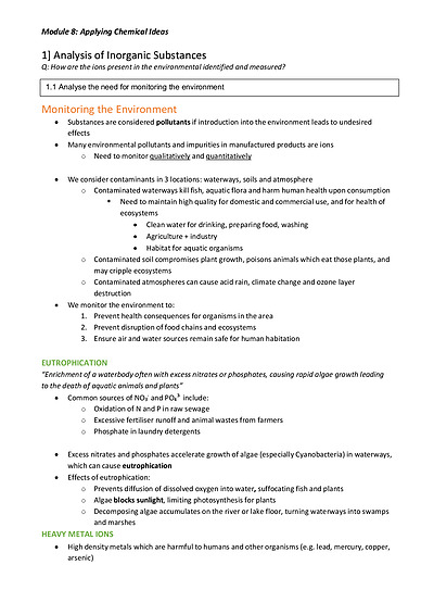 Cover page of BAND 6 HSC Chemistry Module 8 Notes (HSC MARK 96)