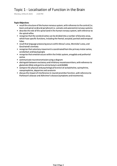 Cover page of Psychology Unit 3 Notes