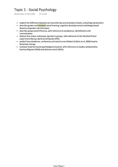 Cover page of Psychology Unit 4 Notes