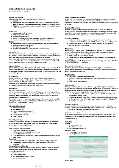 Cover page of Unit 4 Business Notes