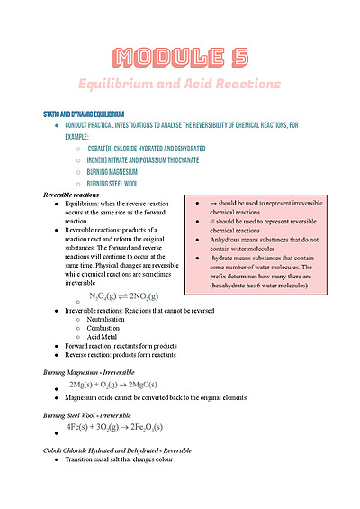 Cover page of MODULE 5 - Equilibrium and Acid Reactions - COMPLETE NOTES