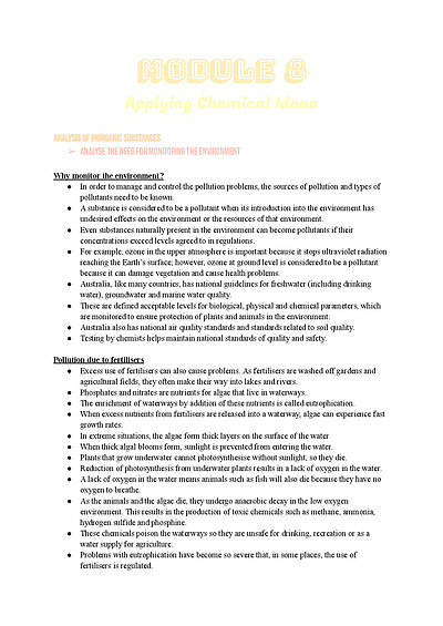 Cover page of COMPLETE NOTES - Module 8 Applying Chemical Ideas