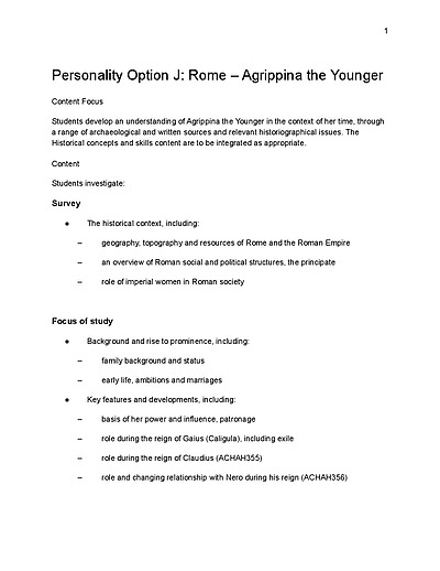 Cover page of Agrippina the Younger Notes 2020 Syllabus