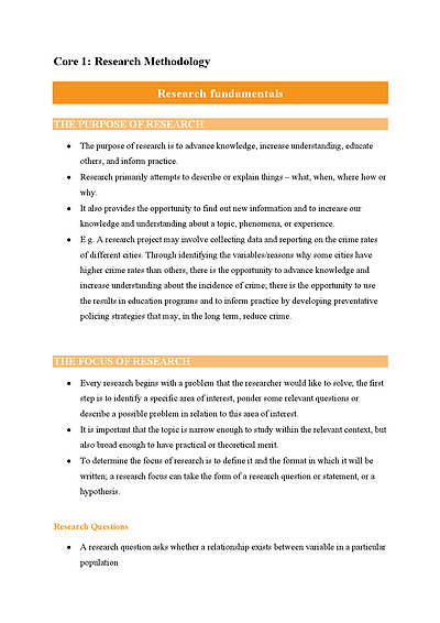 Cover page of HSC CAFS Syllabus Notes - Research Methodology (Core 1) 