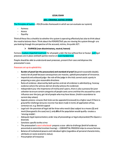 Cover page of Unit 3 and 4 legal studies notes