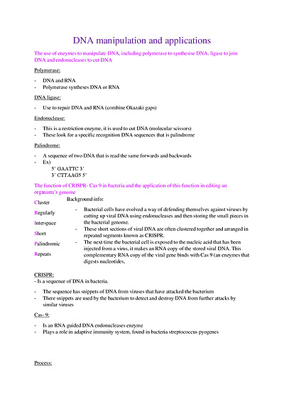 Cover page of VCE UNIT3- DNA manipulation
