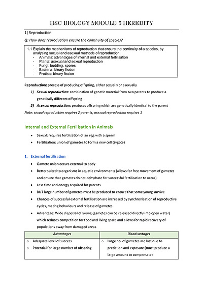 Cover page of BAND 6 HSC Biology Module 5 Heredity Notes