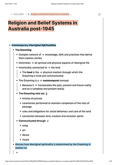Cover page of SOR Notes - Religion and Belief Systems in Australia post-1945
