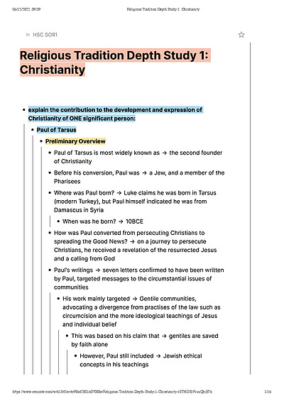 Cover page of SOR - Christianity Religious Tradition Depth Study