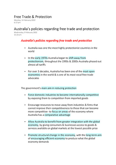 Cover page of Year 12 Economics Topic 2- Australia’s Place in the Global Economy