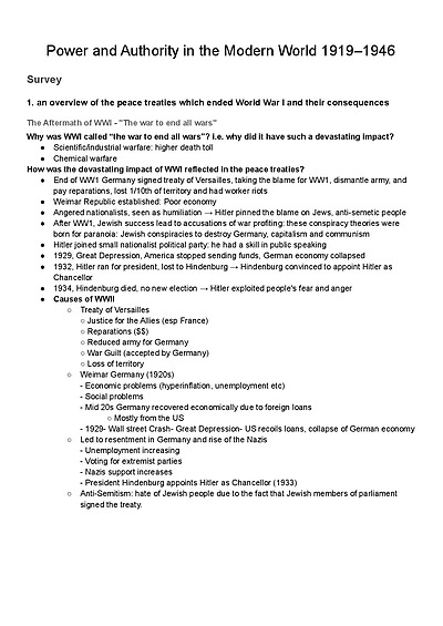 Cover page of Modern History FULL notes: Power and Authority