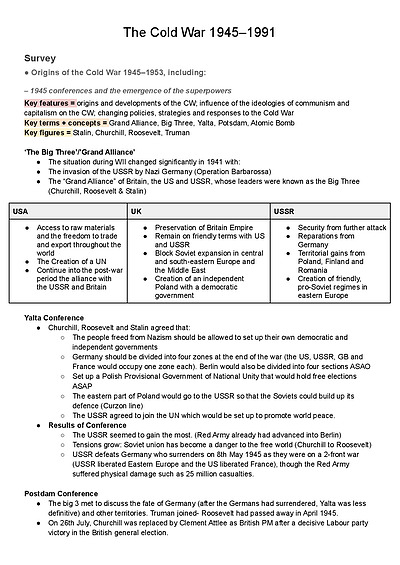 Cover page of Modern History FULL notes: Cold War