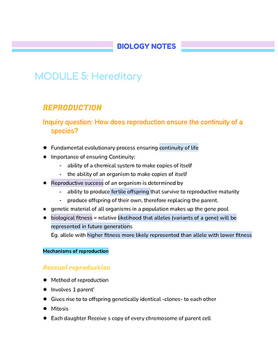 Cover page of HSC Biology Notes: Module 5 Hereditary