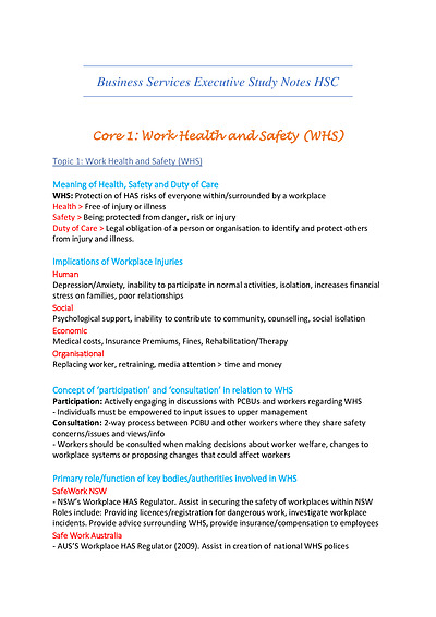 Cover page of Business Services HSC Course Notes