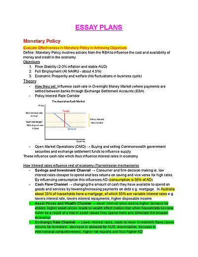 Cover page of HSC STATE RANK ECONOMICS ESSAY PLANS