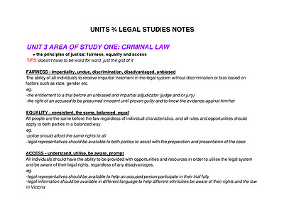 Cover page of PREMIERS AWARD Legal Studies 3/4 Full Notes 