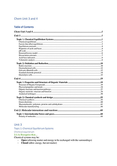 Cover page of QCE Chemistry Unit 3 and 4 Notes 