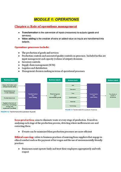 Cover page of MODULE 1: OPERATIONS IN-DEPTH NOTES