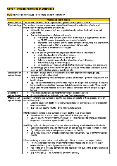 Cover page of HSC PDHPE Core 1 Notes