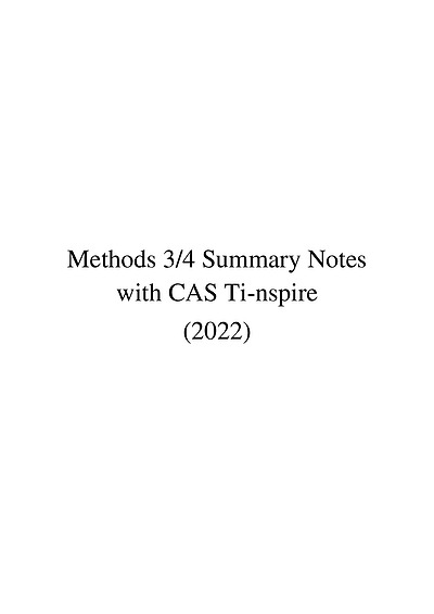 Cover page of VCE Methods 3/4 notes (46 SS 99.15 ATAR)
