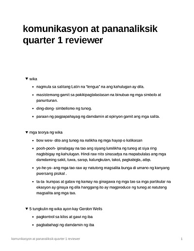 Cover page of Komunikasyon at Pananaliksik Quarter 1 Topics and Lessons 
